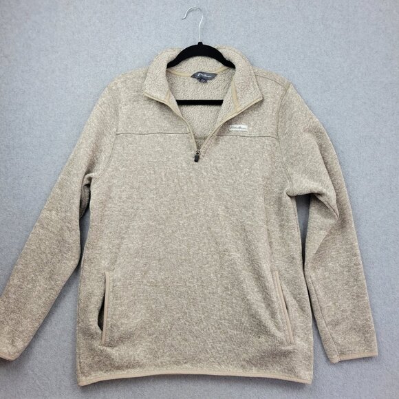 Eddie Bauer Mens 1/4 Zip Fleece Pullover Sweater Fleece Size Large Oatmeal - Picture 1 of 13